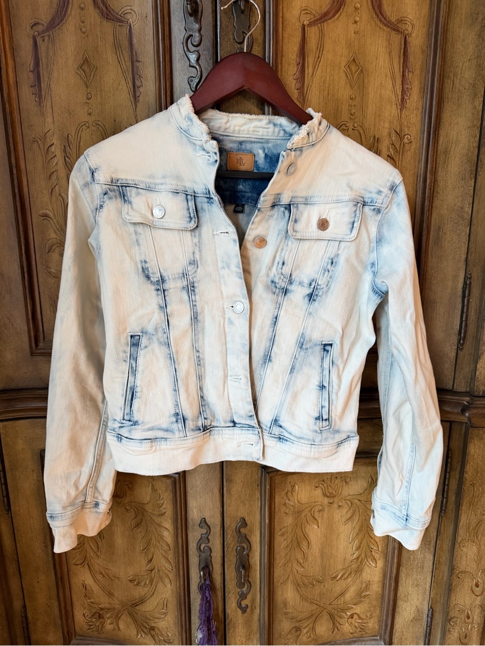 Ralph Lauren White Washed Denim Jacket with Blue Distressing